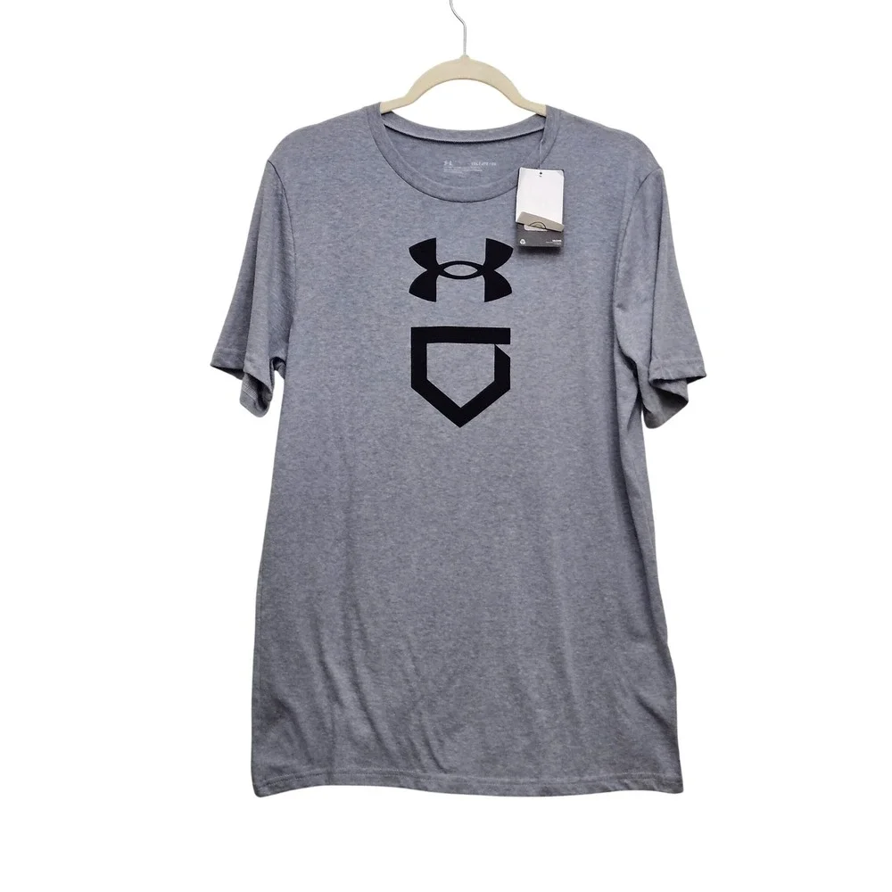Under Armour T-Shirt Boys Youth Medium Gray Logo Graphic Athletic‎ Baseball Tee